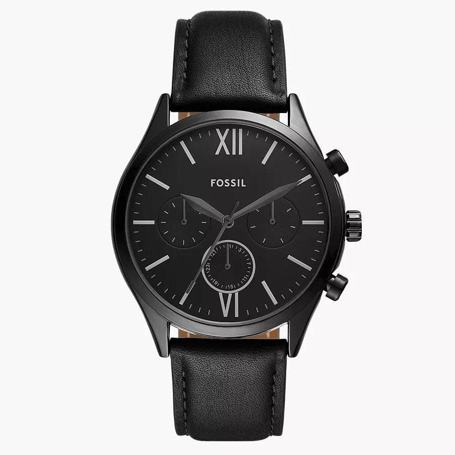 Reloj de Cuero Negro Multifunción de tamaño mediano FOSSIL